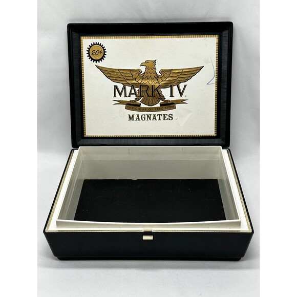 VINTAGE Mark IV Magnates Black Plastic Cigar Box w Gold Eagle Emblem  9.75”x7.5” - Picture 4 of 12